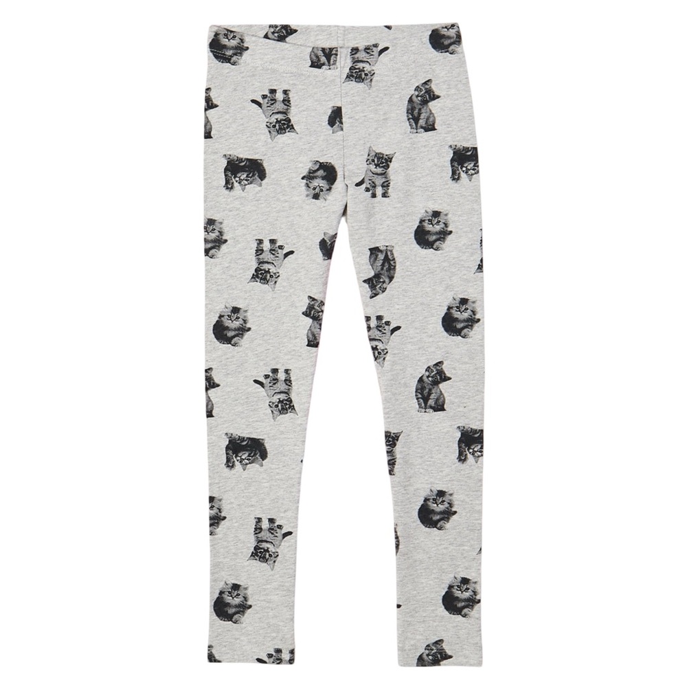 Mid-Rise Cat Patterned Grey Lounge Leggings